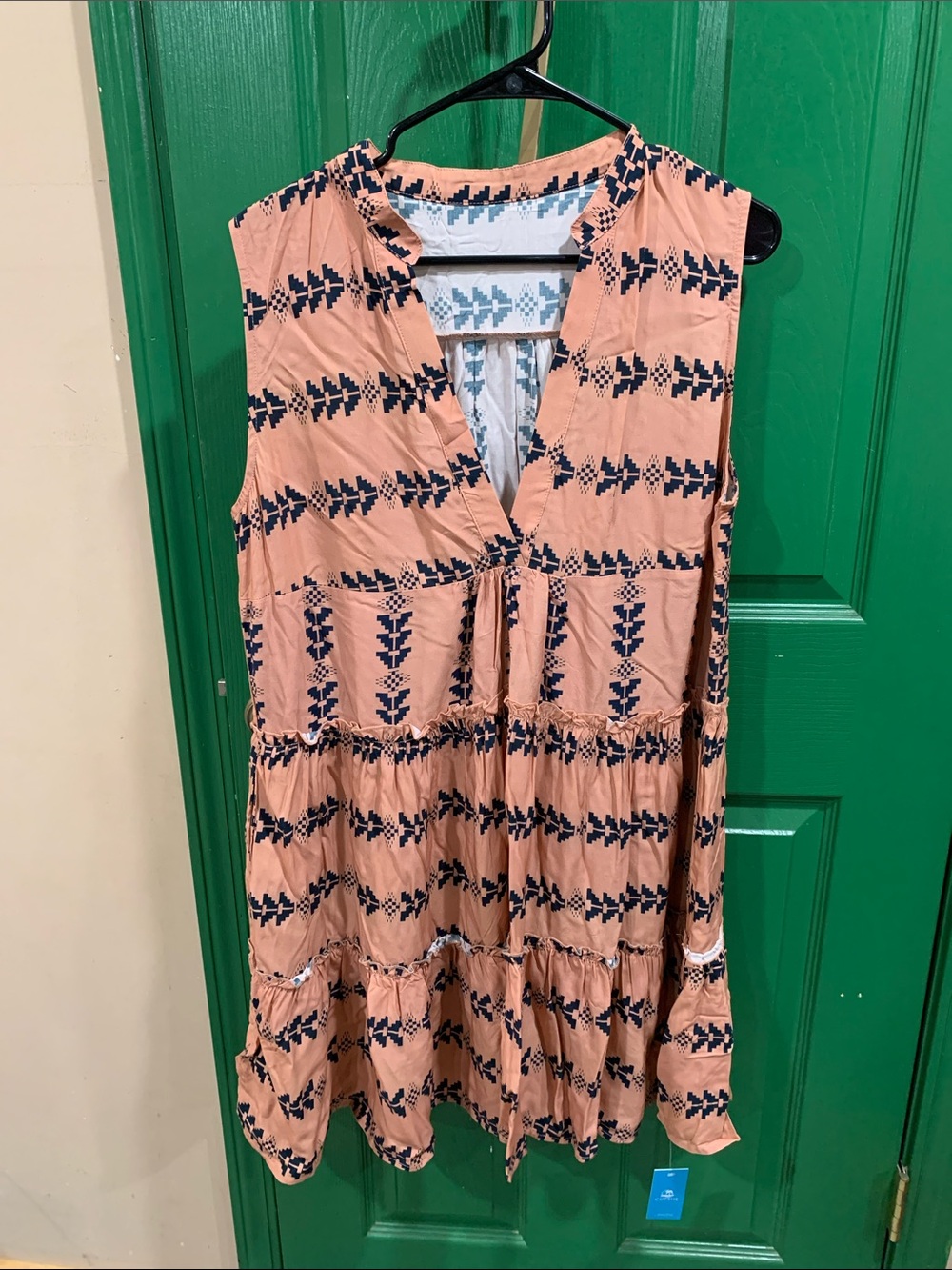 Cupshe Peach Dress with Navy Geometric Print